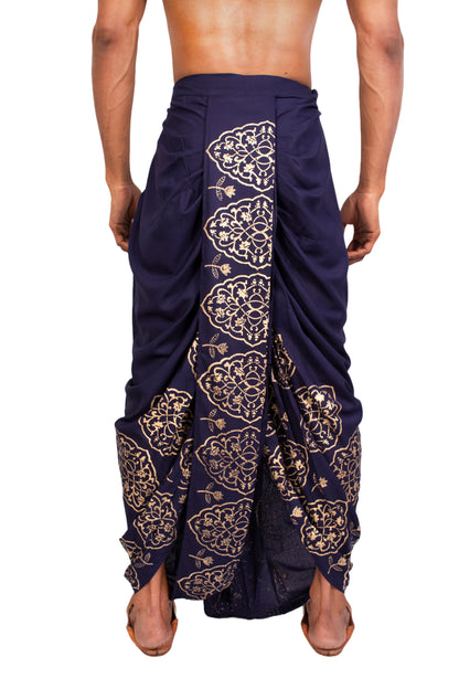 Nakshi Rayon 12318 Navy Blue 100% Hand Block Print Dhoti For Men
