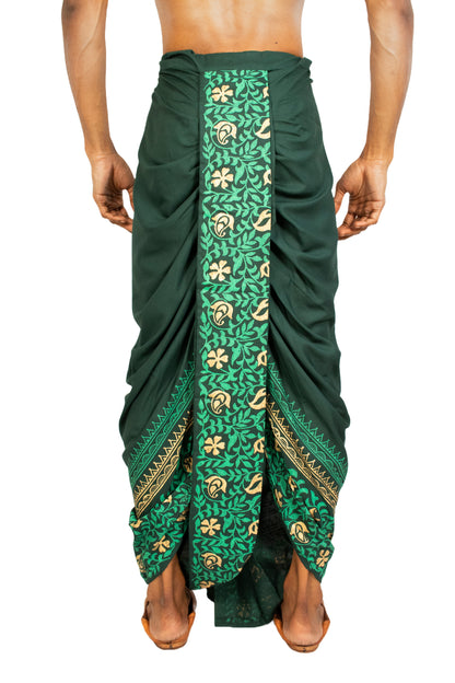 Nakshi Rayon 12329 Green 100% Hand Block Print Dhoti For Men