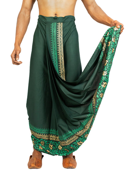 Nakshi Rayon 12329 Green 100% Hand Block Print Dhoti For Men