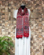 Load image into Gallery viewer, Nakshi Hand Block Ajrakh Printed Modal Silk Red Coloured Dupatta
