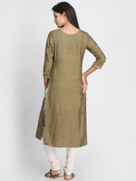 Load image into Gallery viewer, Nakshi Women Olive Green Solid A-Line Kurti
