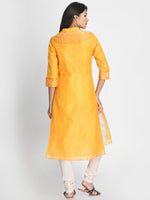 Load image into Gallery viewer, Nakshi Women Yellow Keyhole Neck Chanderi Silk Handloom Kurti
