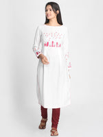 Load image into Gallery viewer, Nakshi Women White Floral Embroidered Straight Kurti
