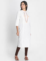 Load image into Gallery viewer, Nakshi Women Off-White Embroidered Straight Kurti
