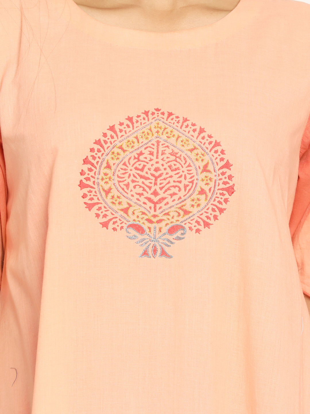 Nakshi Peach-Coloured Embroidered A-Line Kurti For Women
