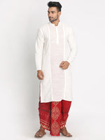 Load image into Gallery viewer, Nakshi Men Red Striped &amp; Gold-Toned Rayon Hand Block Printed Dhoti
