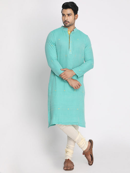 Nakshi Men Turquoise Blue Handloom Kurta