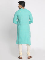 Load image into Gallery viewer, Nakshi Men Turquoise Blue Handloom Kurta
