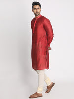 Load image into Gallery viewer, Nakshi Men Maroon Thread Work Chanderi Silk Kurta
