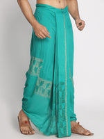 Load image into Gallery viewer, Nakshi Teal Blue Rayon Ethnic Pattern Hand Block Print Dhoti
