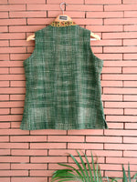 Load image into Gallery viewer, Nakshi Green Coloured Cotton Dobby Women&#39;s Nehru Jacket With Printed Collar
