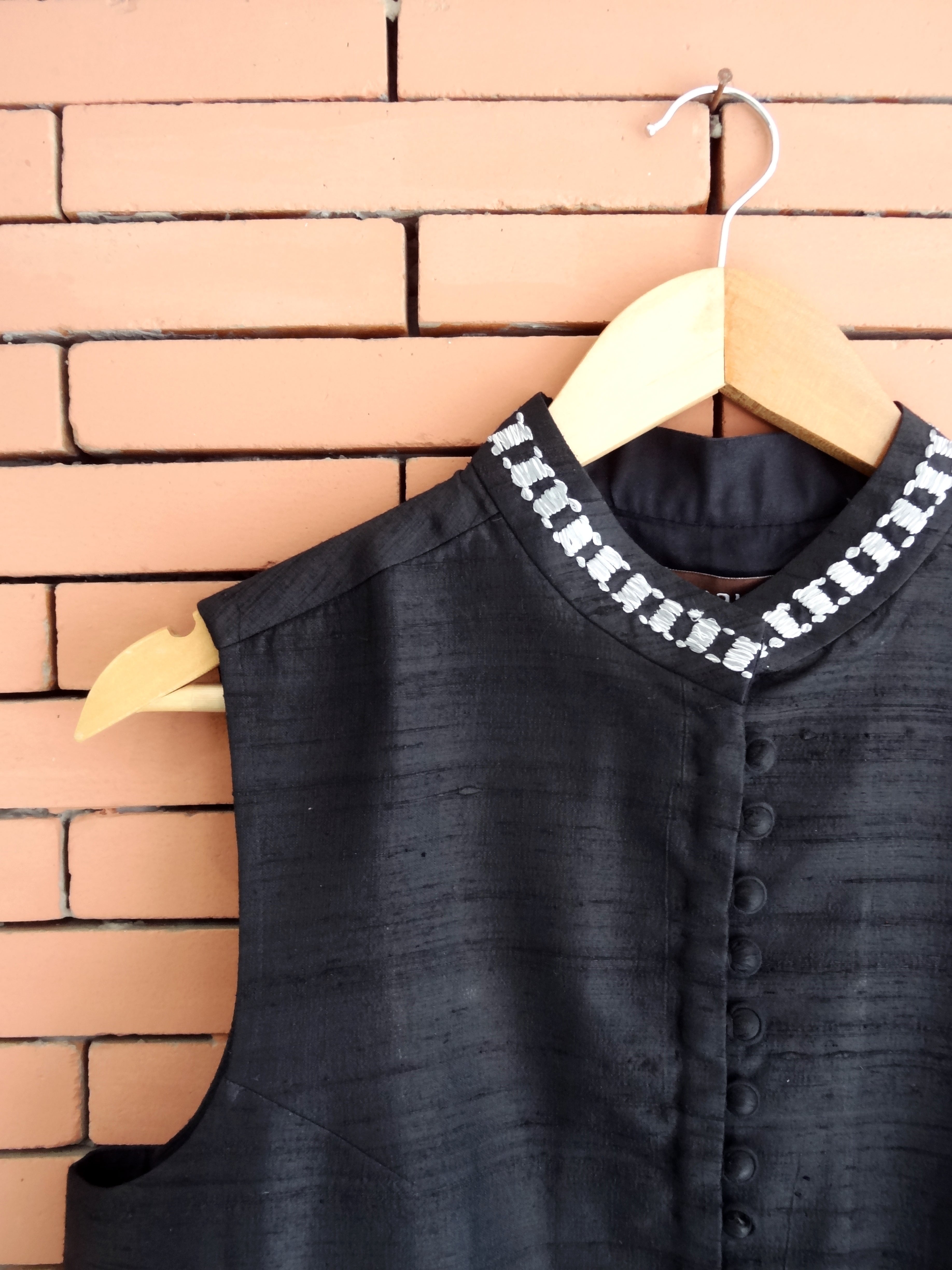Nakshi Black Coloured Hand Embroided Dupion Silk Women's Nehru Jacket With Pockets & Lining Details