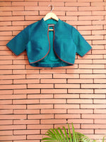 Load image into Gallery viewer, Nakshi Teal Colour Hand Embroided Dupion Silk Women&#39;s Bolero Jacket With Lining Details
