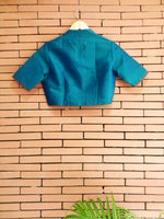 Load image into Gallery viewer, Nakshi Teal Colour Hand Embroided Dupion Silk Women&#39;s Bolero Jacket With Lining Details
