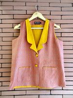 Load image into Gallery viewer, Nakshi Peach &amp; Yellow Cotton Lining Women&#39;s Sleeveless jacket With Front Pocket Details
