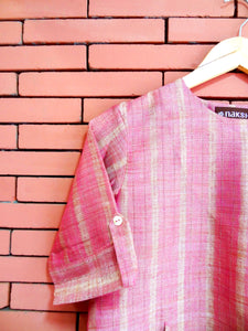 Nakshi Strawberry Self Weave Striped Cotton Embroidery Women's kurti