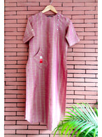 Load image into Gallery viewer, Nakshi Strawberry Self Weave Striped Cotton Embroidery Women&#39;s kurti
