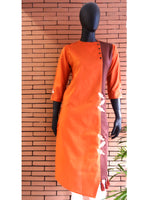 Load image into Gallery viewer, Nakshi Orange Self Weave Cotton Embroidery Women&#39;s Kurti

