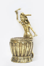 Load image into Gallery viewer, Nakshi Dokra Showpiece -  A Man Playing Dhamsha Instrument 6&quot;x3.25&quot;
