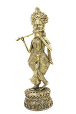 Load image into Gallery viewer, Nakshi Dokra Showpiece - Lord Krishna Playing Flute 9.25&quot;x4&quot;
