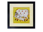 Load image into Gallery viewer, Nakshi Pichwai Hand Painting Wall Hanging Cow-N-Calf with Fiber Frame 13.5&quot;x13.5&quot;

