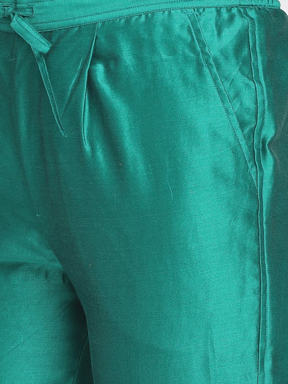 Nakshi Pure Chanderi Green Solid Cropped Pant
