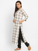 Load image into Gallery viewer, Nakshi Grey &amp; Off-White Checked Straight Kurti
