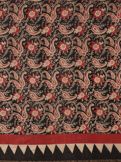 Nakshi Black Beige Printed Chanderi Cotton Silk Saree