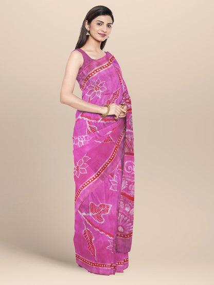 Nakshi Pink Cotton Batik Printed Silk Saree