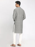 Load image into Gallery viewer, Nakshi Pure Cotton Grey Hand Embroidered Long Kurta with Mask
