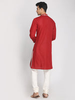 Load image into Gallery viewer, Nakshi Maroon Cotton Linen Zari Emboroidered Long Kurta
