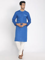 Load image into Gallery viewer, Nakshi Cotton Linen Solid Blue Long Kurta
