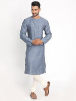 Load image into Gallery viewer, Nakshi Stone Blue Solid Cotton Linen Long Kurta
