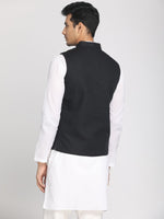 Load image into Gallery viewer, Nakshi Black Solid Woven Eco Friendly Fiber Nehru Jacket
