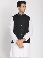Load image into Gallery viewer, Nakshi Black Solid Woven Eco Friendly Soft Nehru Jacket
