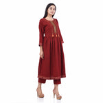 Load image into Gallery viewer, Nakshi Maroon Cotton Sequins and Zari Hand Embroidery Women&#39;s Kurti Sets
