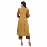Load image into Gallery viewer, Nakshi Lime Yellow and Rust Tussar Viscose Hand Block Print Side Pleated Women&#39;s Kurti Sets
