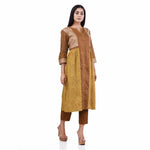 Load image into Gallery viewer, Nakshi Lime Yellow and Rust Tussar Viscose Hand Block Print Side Pleated Women&#39;s Kurti Sets
