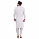 Load image into Gallery viewer, Nakshi White Cotton Linen Red Thread Embroidery Men&#39;s Long Kurta

