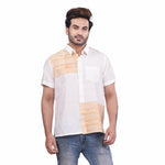 Load image into Gallery viewer, Nakshi White Tussar Cotton Hand Block Print Men&#39;s Half Shirt
