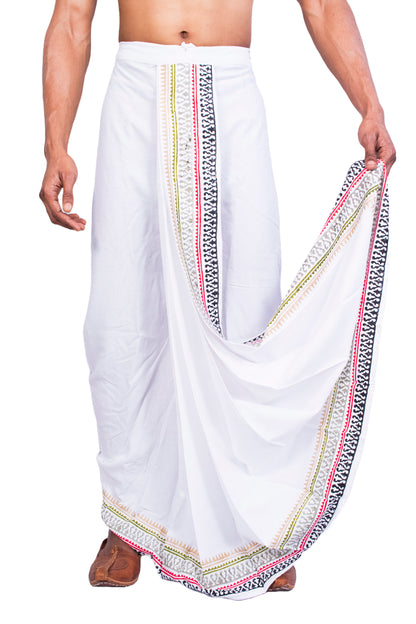 Nakshi Rayon 12336 White 100% Hand Block Print Dhoti For Men