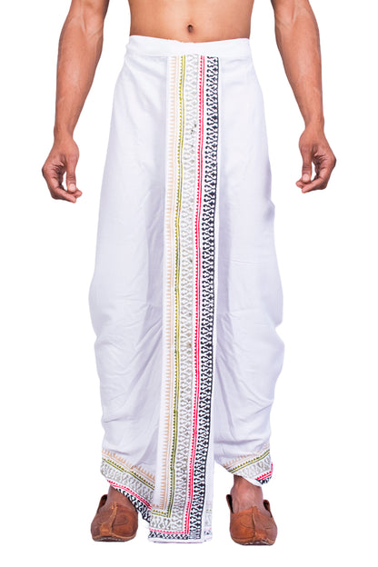 Nakshi Rayon 12336 White 100% Hand Block Print Dhoti For Men