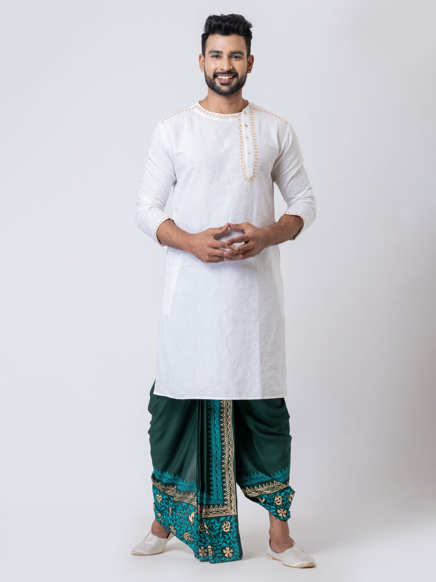 Nakshi Rayon 12329 Green 100% Hand Block Print Dhoti For Men