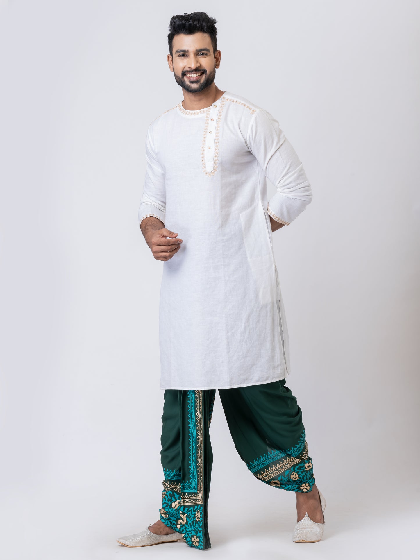 Nakshi Rayon 12329 Green 100% Hand Block Print Dhoti For Men