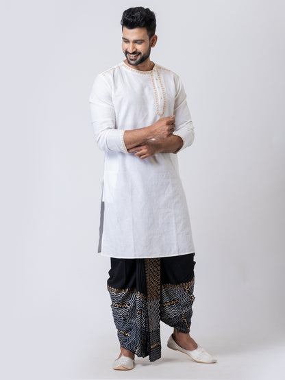 Nakshi Black Rayon Floral Pattern Hand Block Print Dhoti for Men