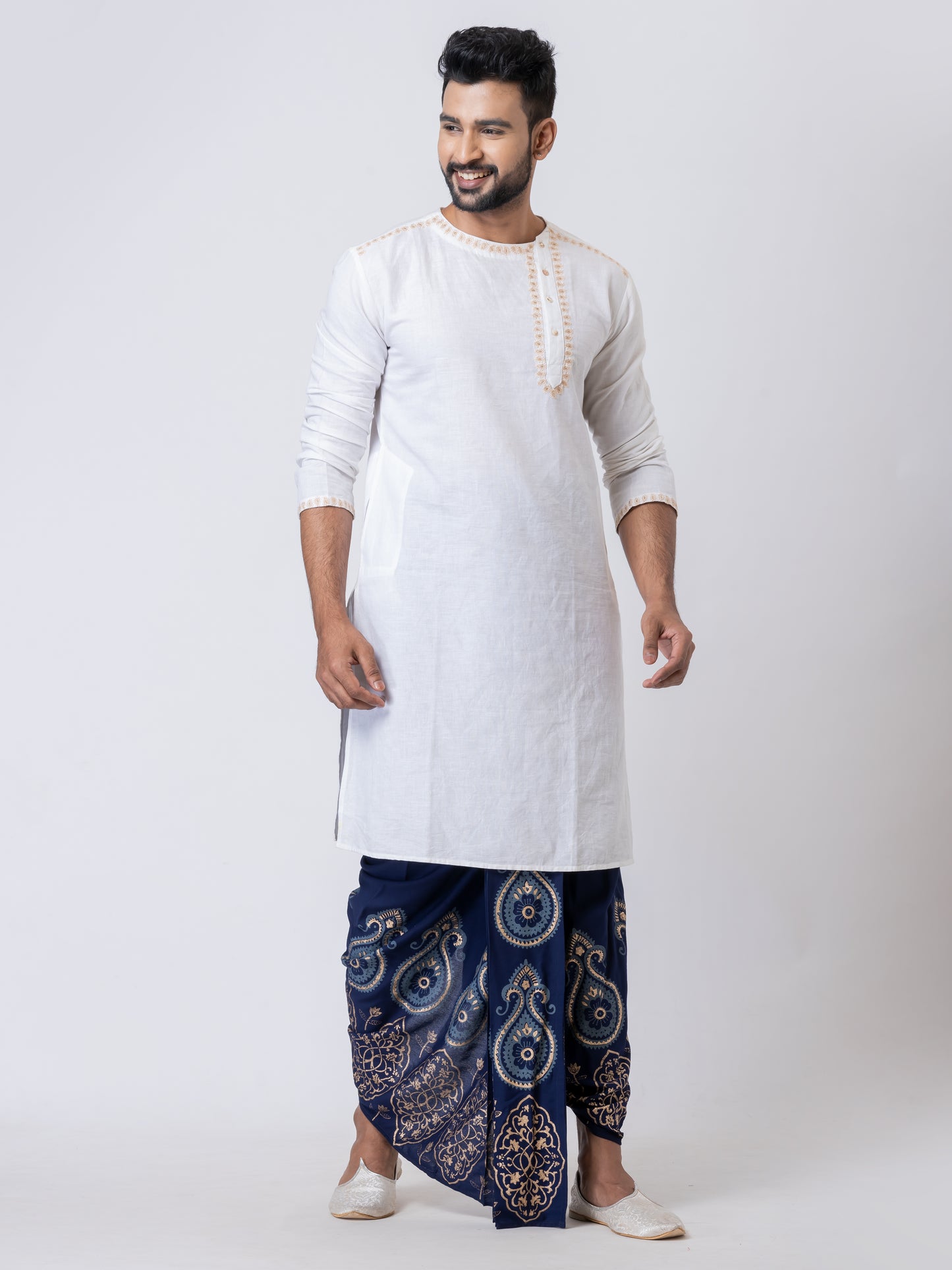 Nakshi Rayon 12318 Navy Blue 100% Hand Block Print Dhoti For Men