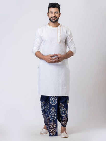 Nakshi Rayon 12318 Navy Blue 100% Hand Block Print Dhoti For Men