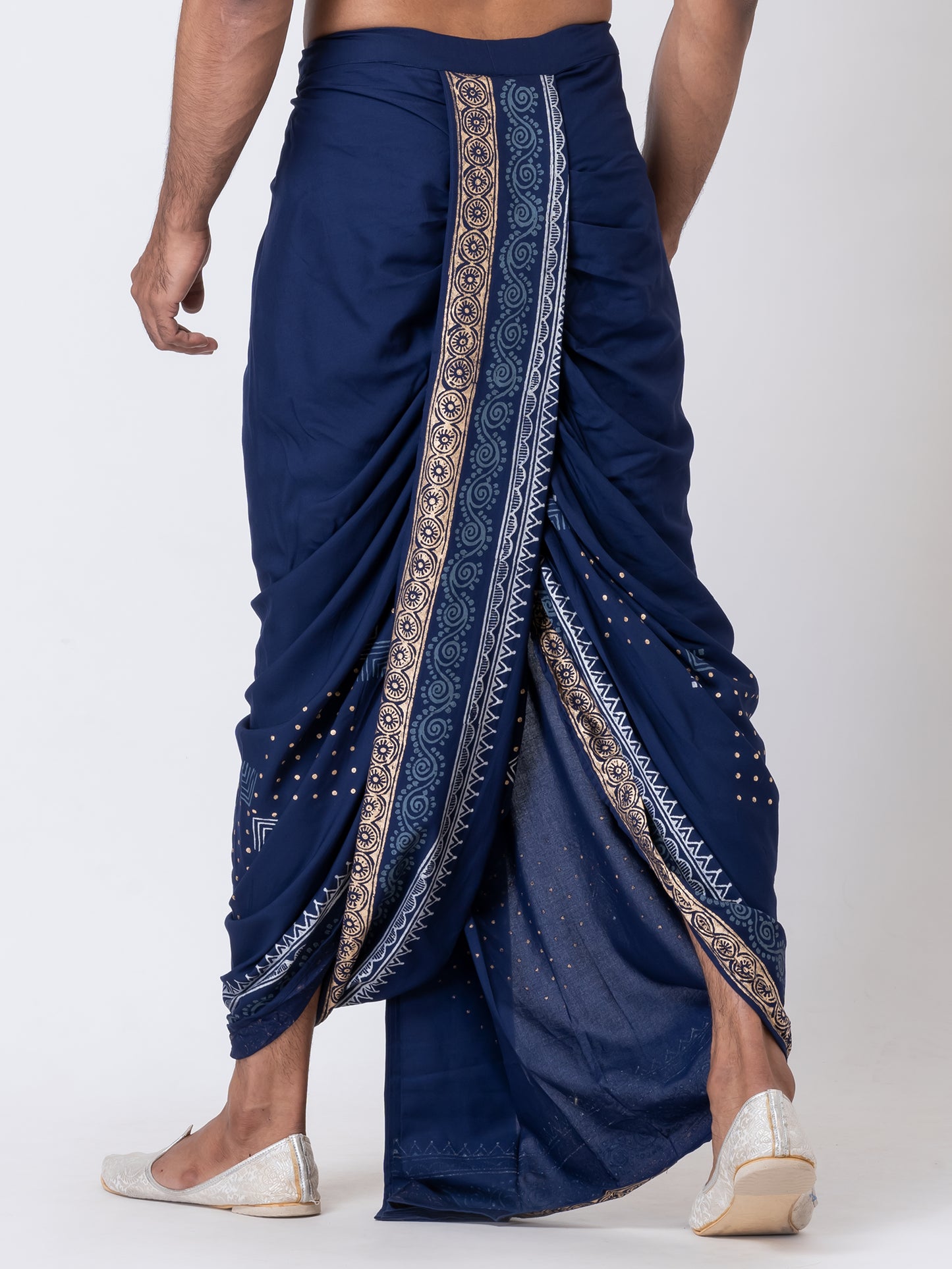 Nakshi Rayon 12330 Navy Blue 100% Hand Block Print Dhoti For Men