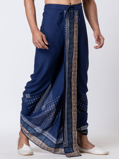 Nakshi Rayon 12330 Navy Blue 100% Hand Block Print Dhoti For Men