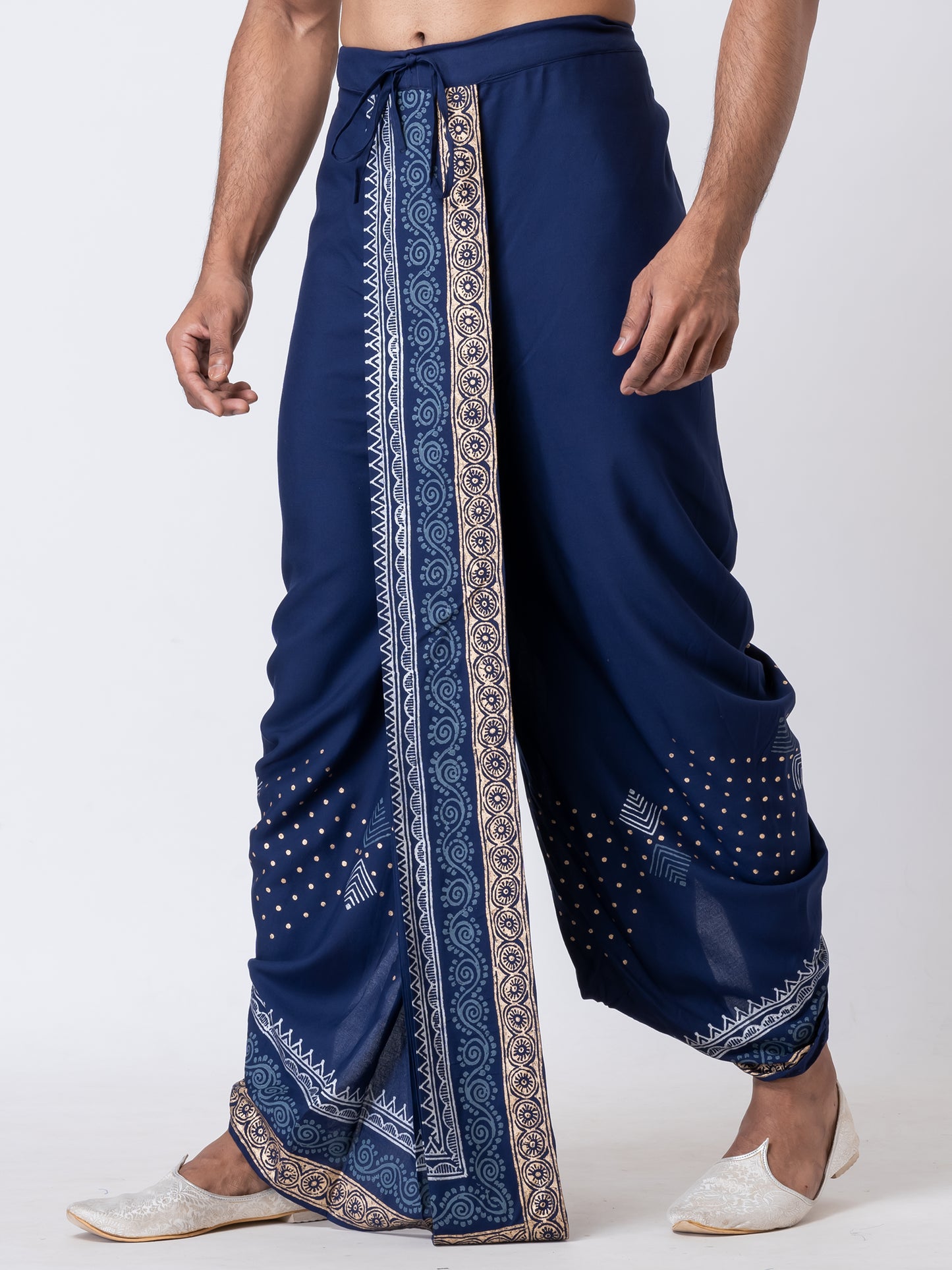 Nakshi Rayon 12330 Navy Blue 100% Hand Block Print Dhoti For Men